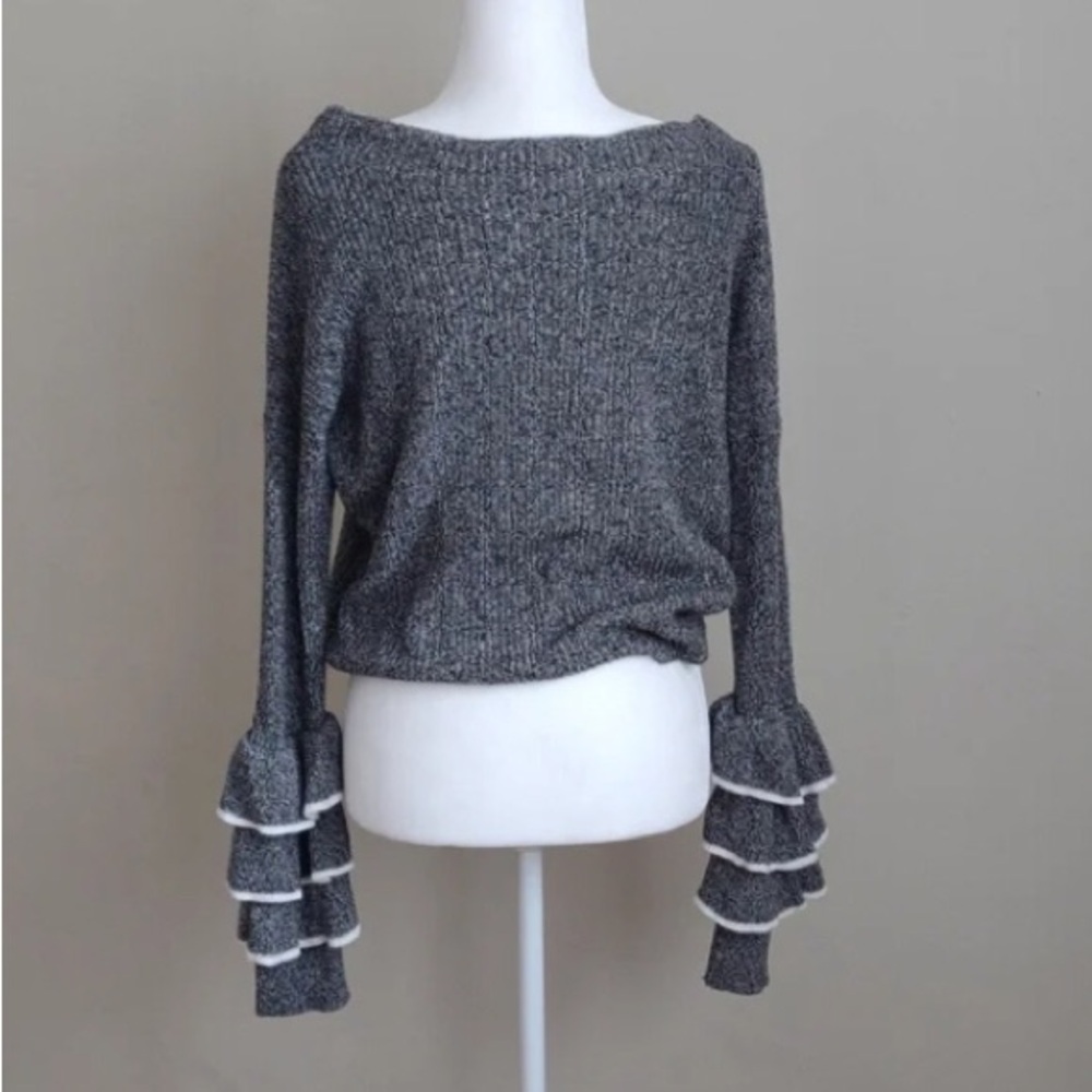 Gray Ruffle Sleeve Sweater - Picture 3 of 3